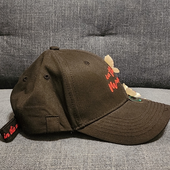 Floral Embroidered Black Cap "In This Moment" Upcycled Handmade Hat - Picture 6 of 7